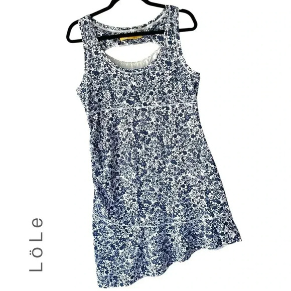 LÖLE NWOT SLEEVELESS ASYMMETRICAL ATHLETIC DRESS NAVY BLUE DITSY PRINT | LARGE - Picture 1 of 10